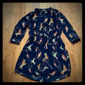 DR2 split neck hummingbird print dress